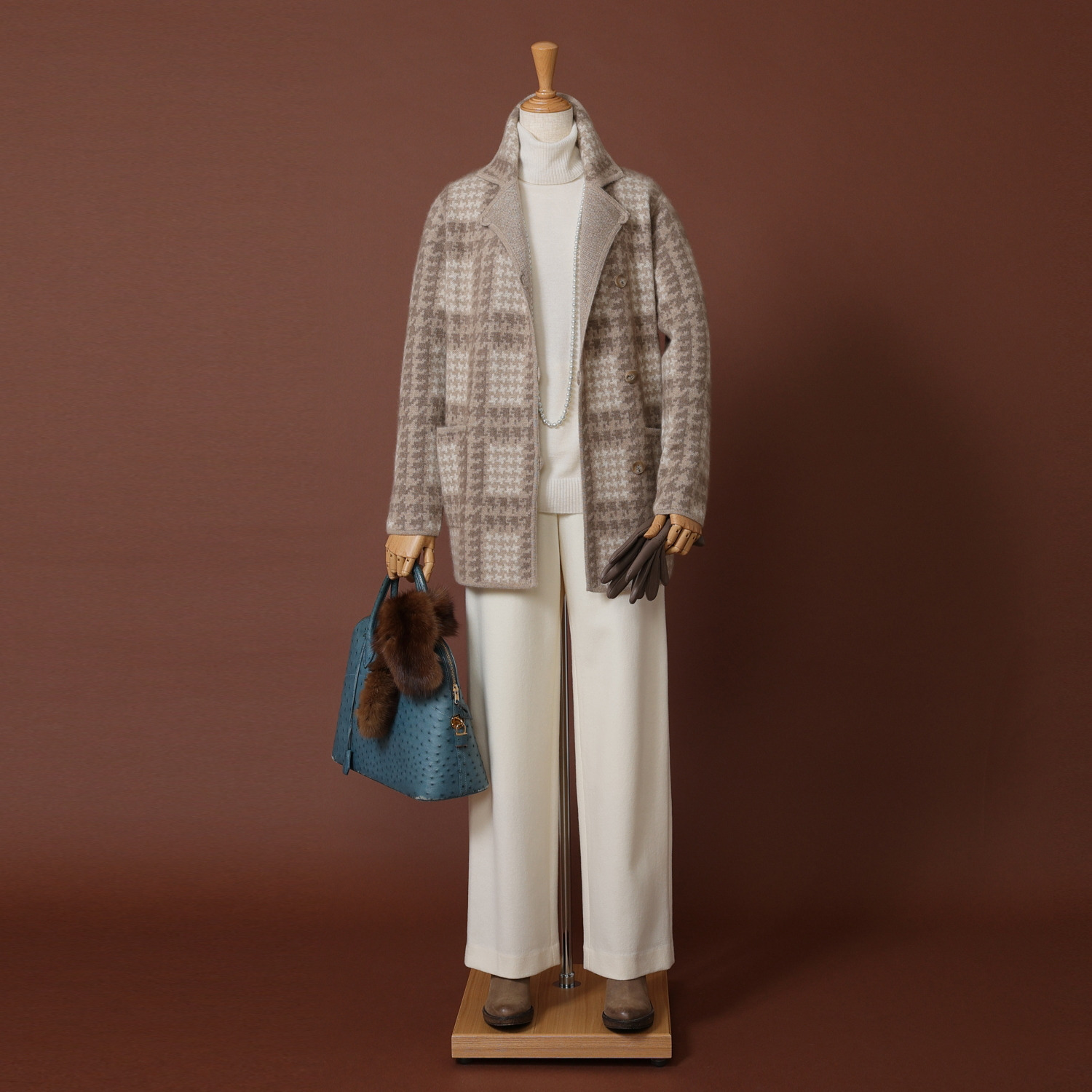 ネイチャーズ 無染色カシミヤ ジャガード編 ジャケットコート