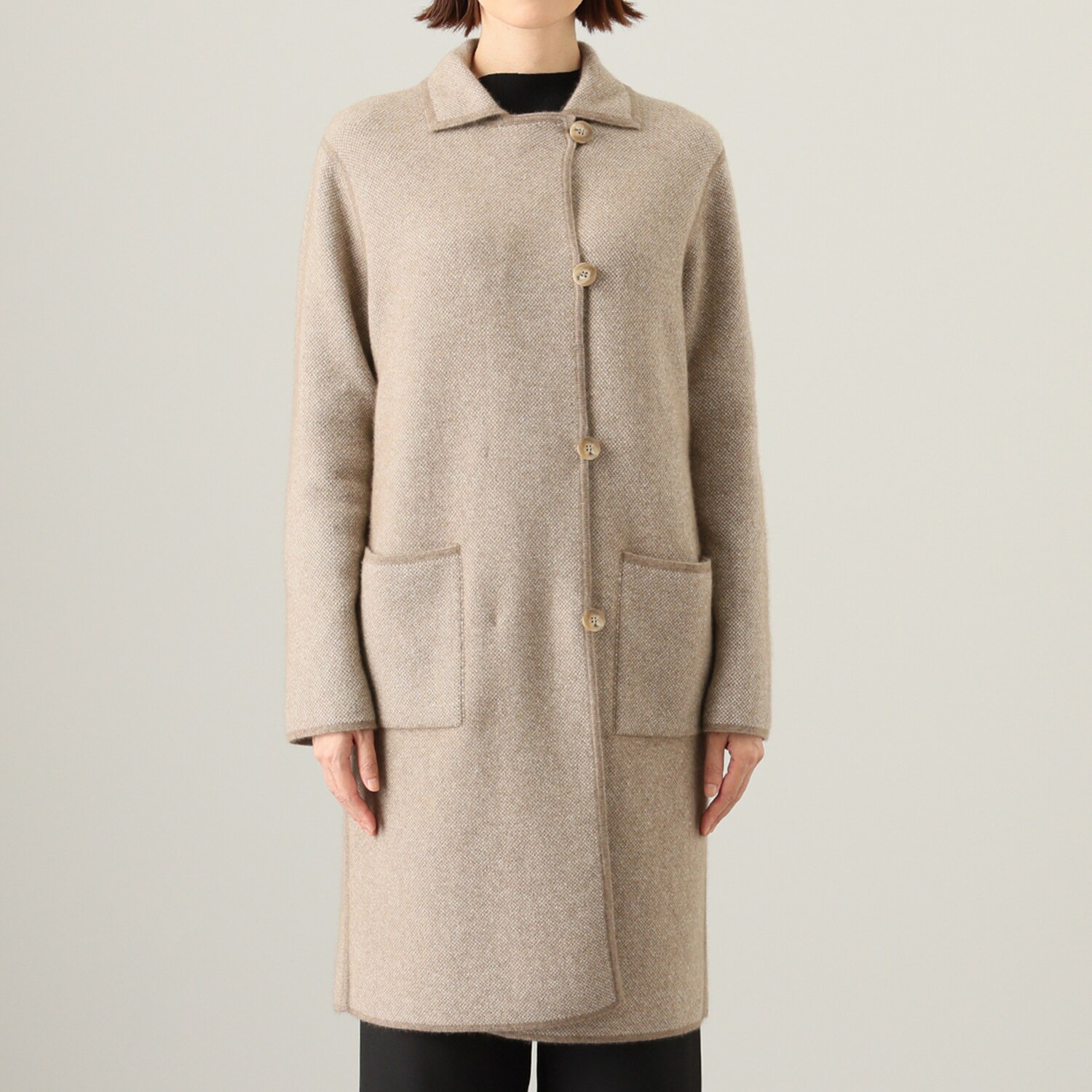 ネイチャーズ 無染色カシミヤ ヘリンボーン柄 ジャガード編 リバーシブルコート