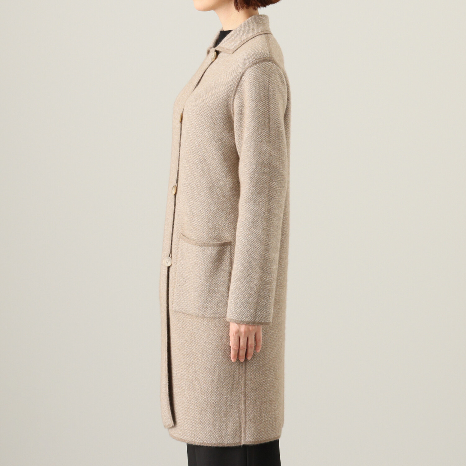 ネイチャーズ 無染色カシミヤ ヘリンボーン柄 ジャガード編 リバーシブルコート