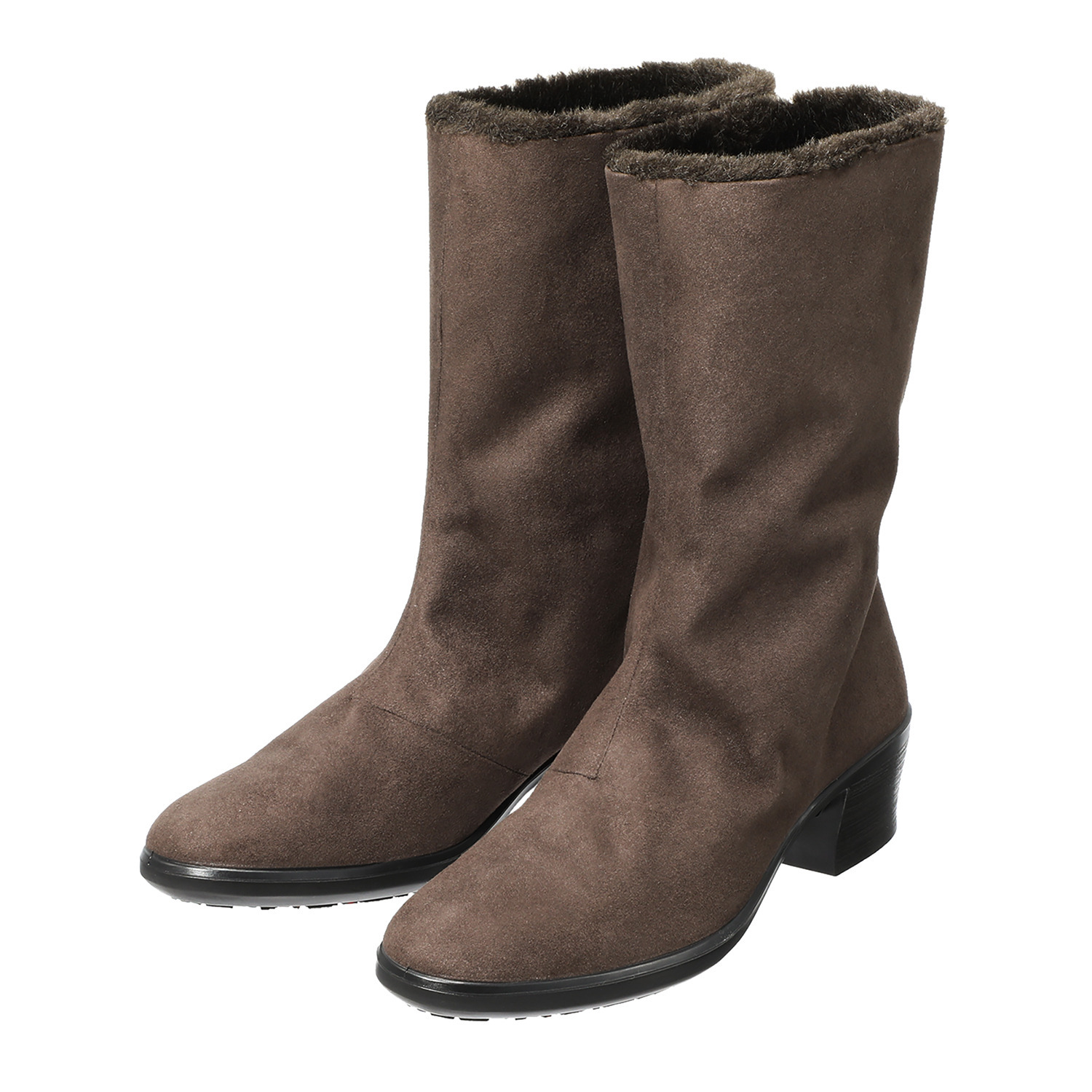 トップドライ 天気予報を気にせず履ける スエード調ファー付 エレガンスヒールブーツ
