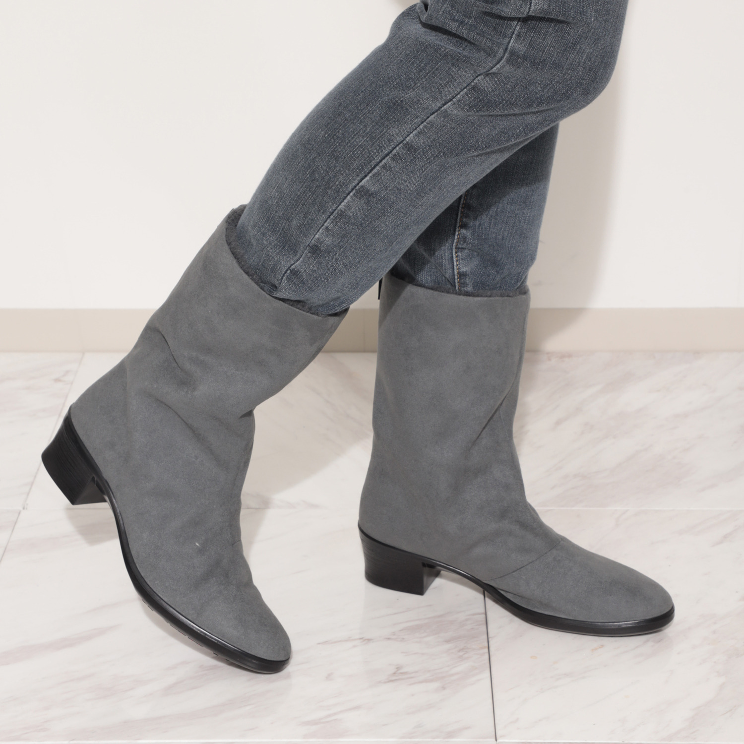 トップドライ 天気予報を気にせず履ける スエード調ファー付 エレガンスヒールブーツ