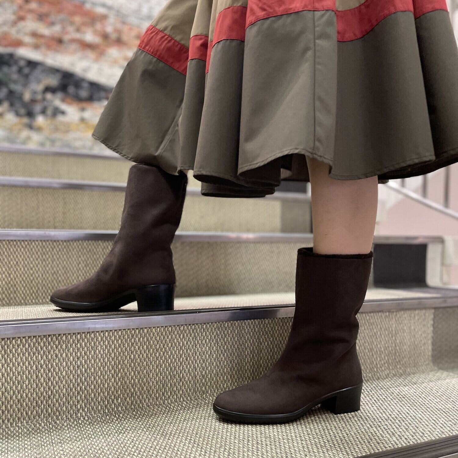 トップドライ 天気予報を気にせず履ける スエード調ファー付 エレガンスヒールブーツ