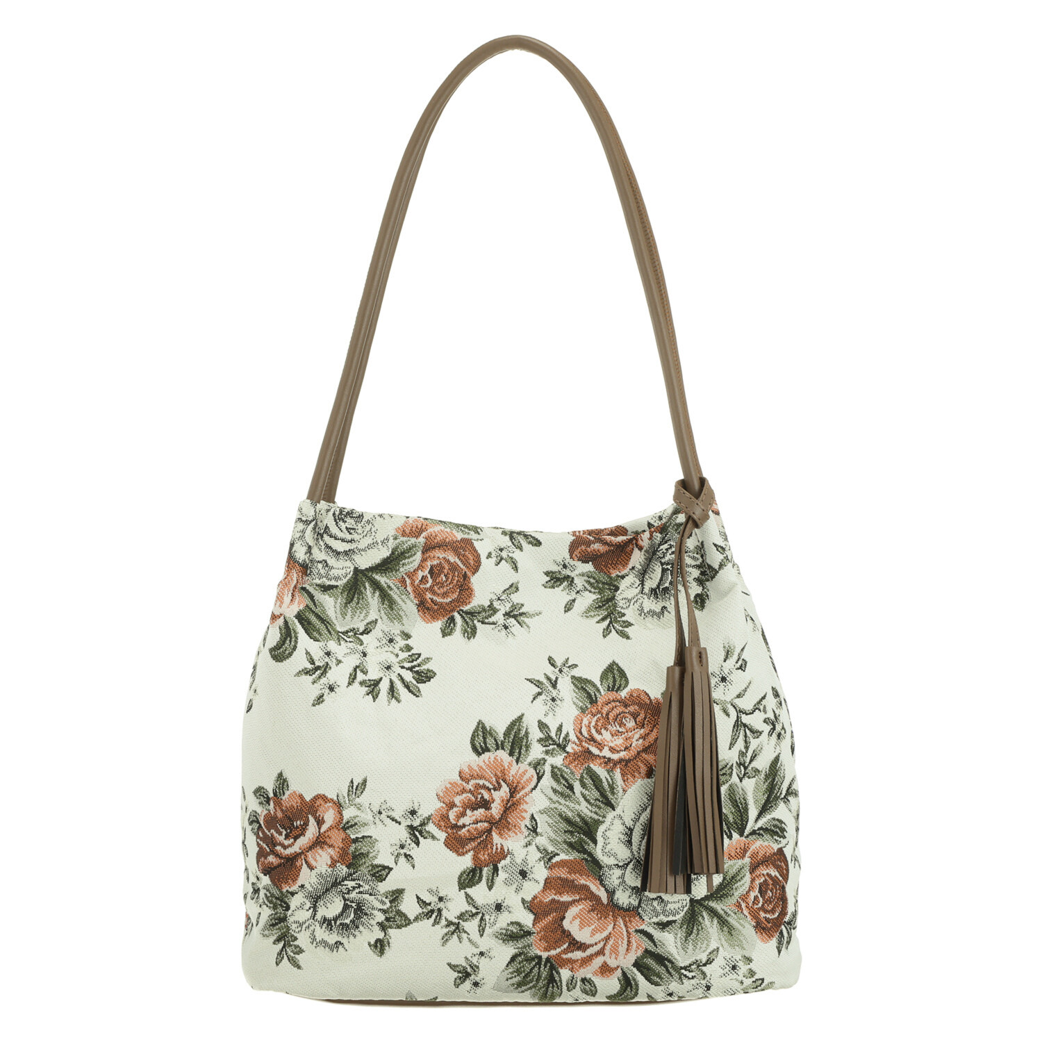 ラルジュ タッセル付 アンティーク調フラワー トートバッグ