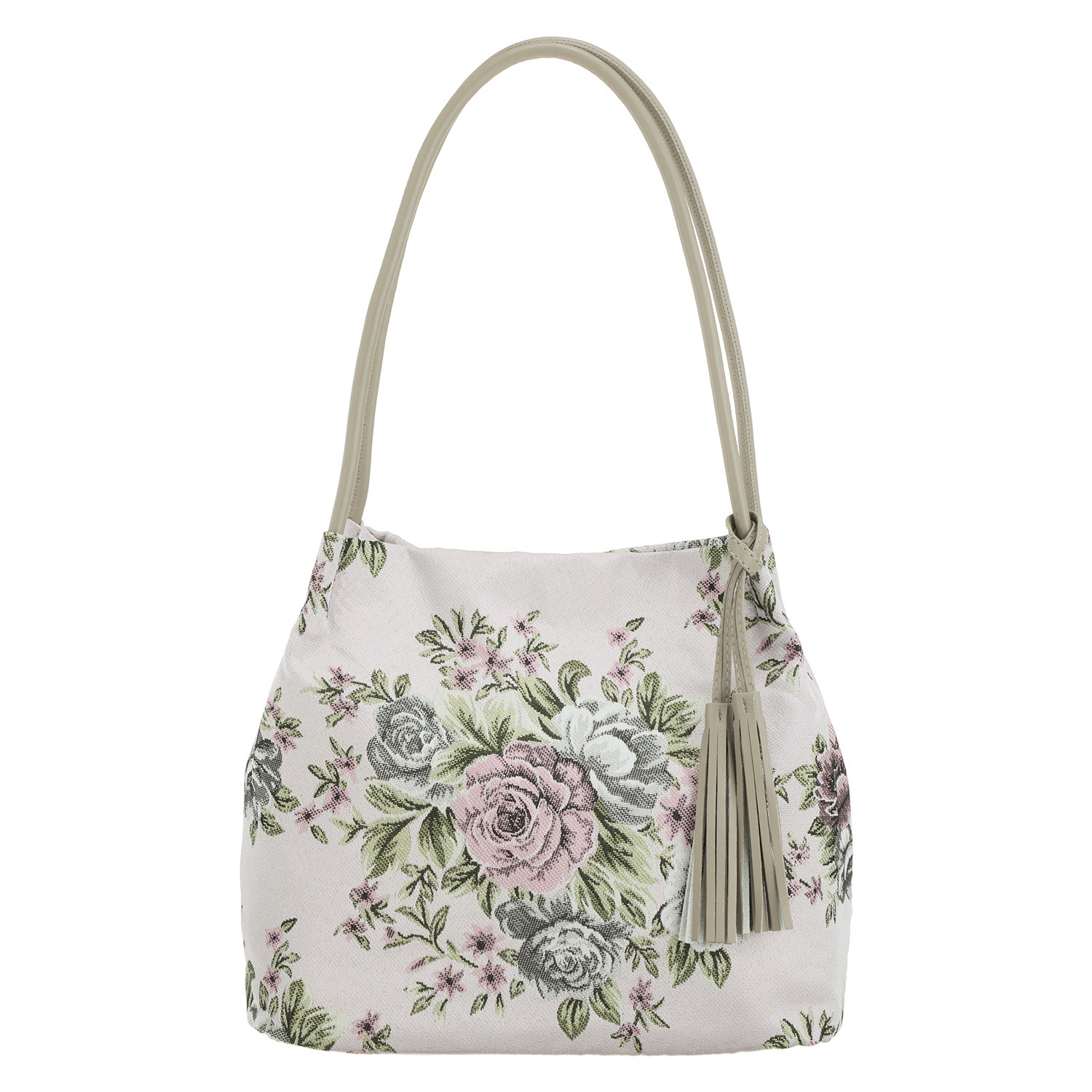 ラルジュ タッセル付 アンティーク調フラワー トートバッグ