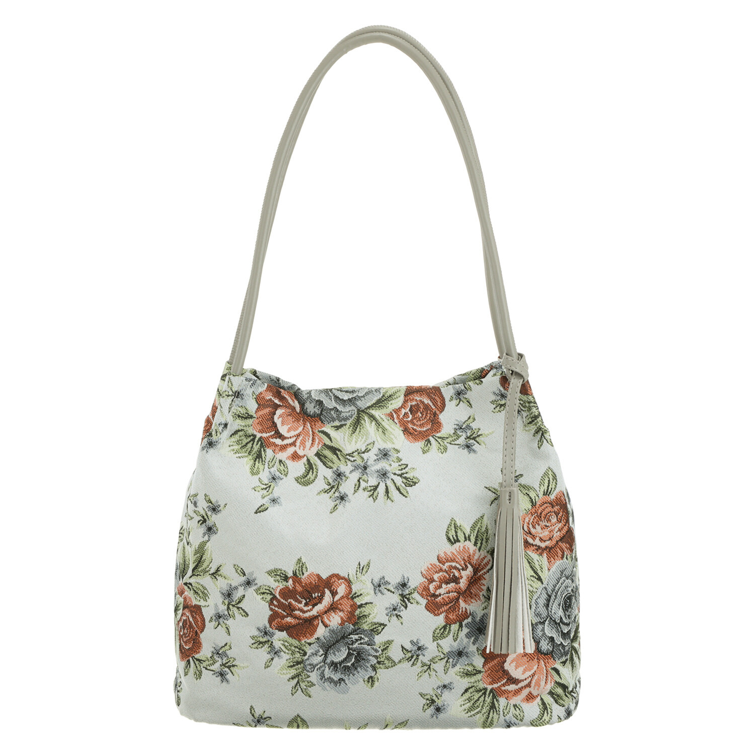 ラルジュ タッセル付 アンティーク調フラワー トートバッグ