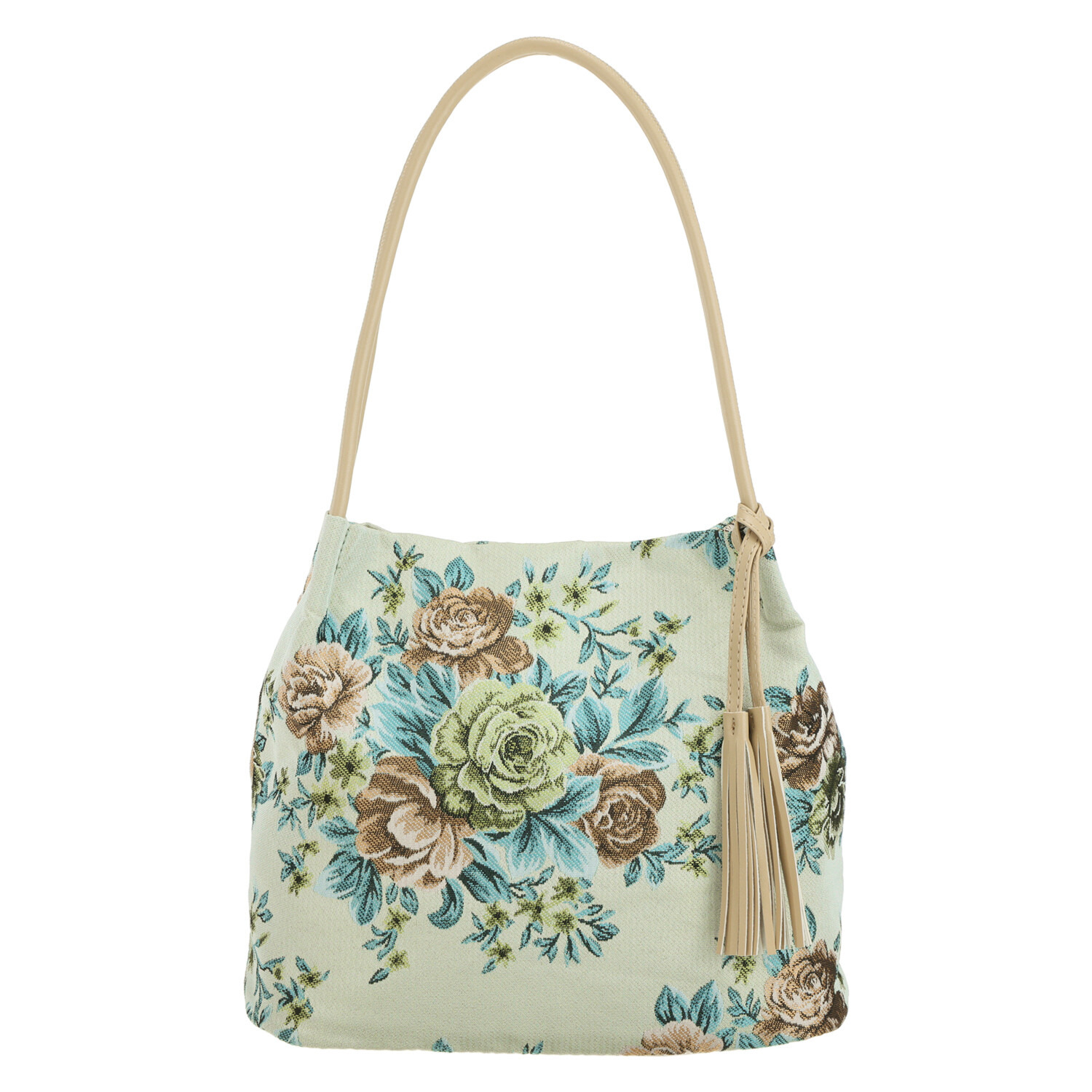 ラルジュ タッセル付 アンティーク調フラワー トートバッグ