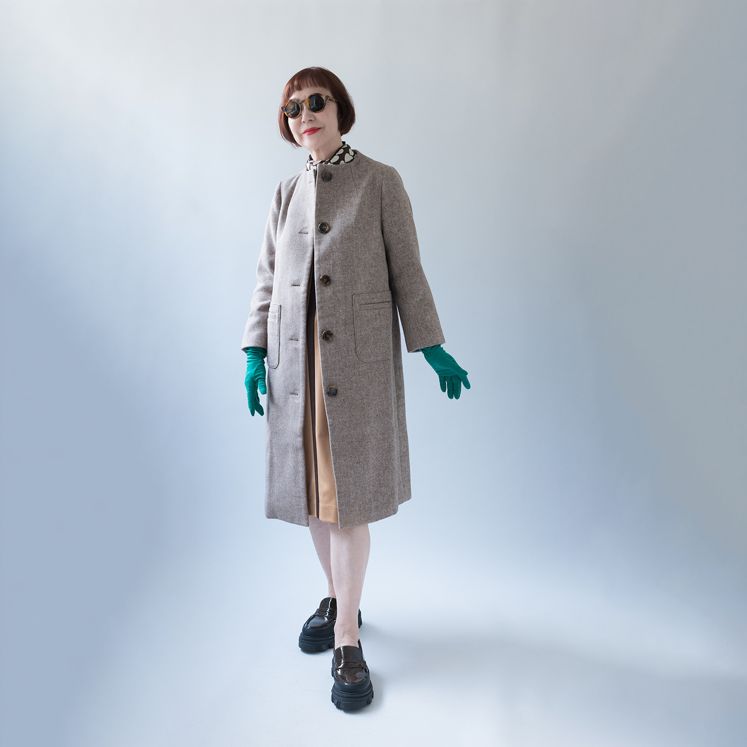 エムジェイアール　バイ マチコ　ジント　ロンドン ヘリンボーン柄 スタンドカラーコート