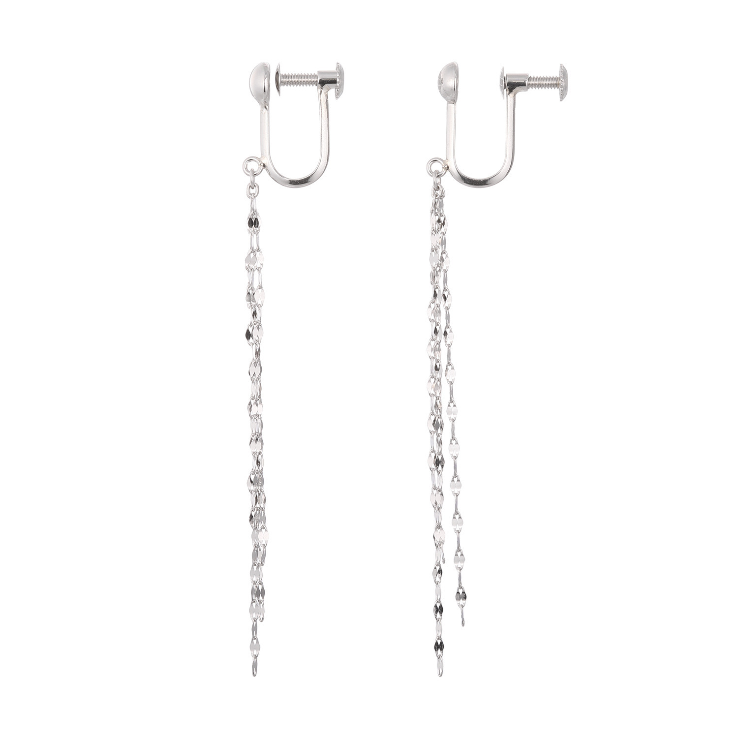 オーサムジュエリー プラチナ９００＆８５０ ３連ペタルチェーン イヤリング