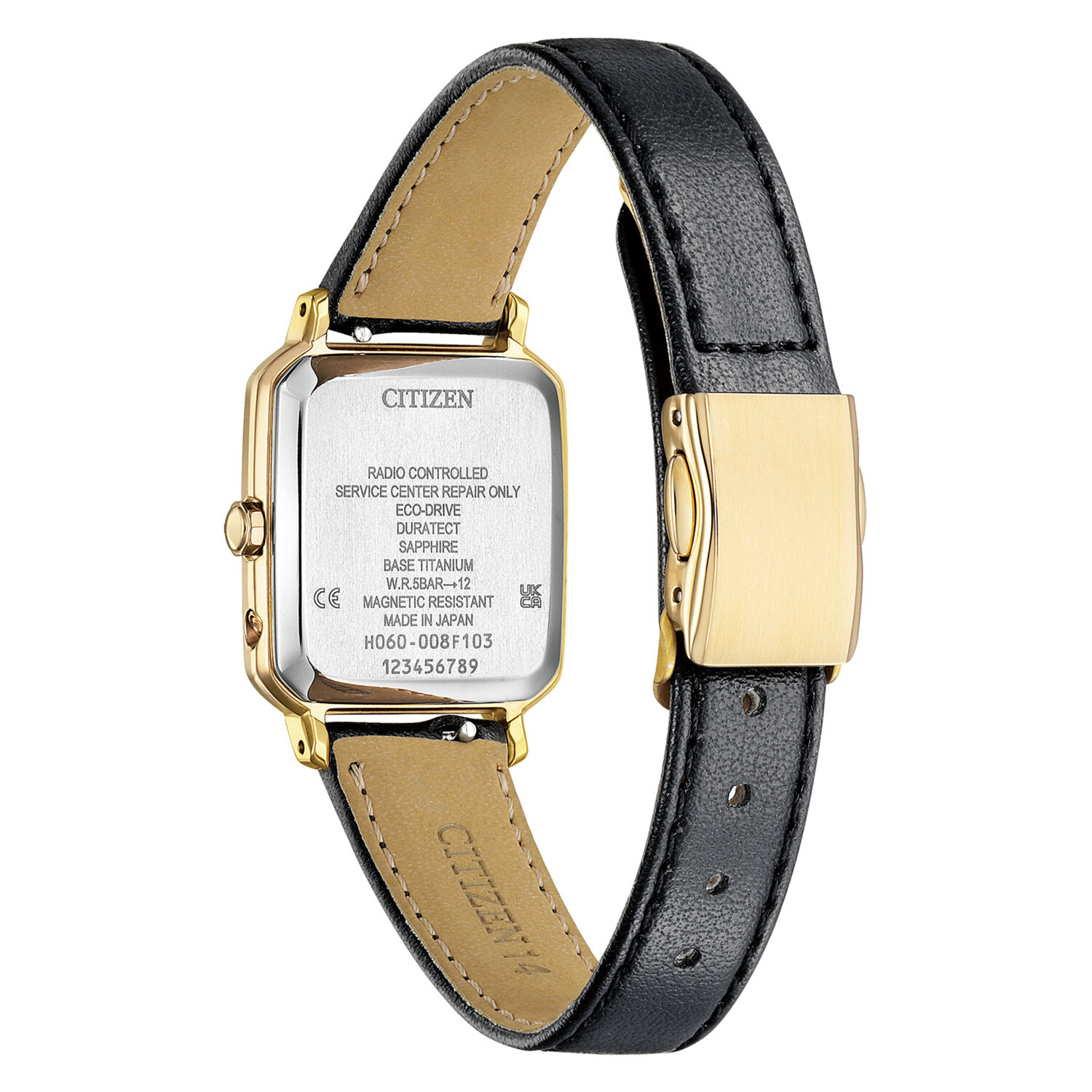 シチズン　“クロスシー” レザー調ベルト スクエアフェイス 電波ソーラーウォッチ ＜ゴールドカラー＞
