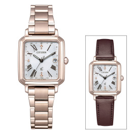 シチズン　“クロスシー” チタンベルト スクエアフェイス 電波ソーラーウォッチ ＜ローズゴールドカラー＞