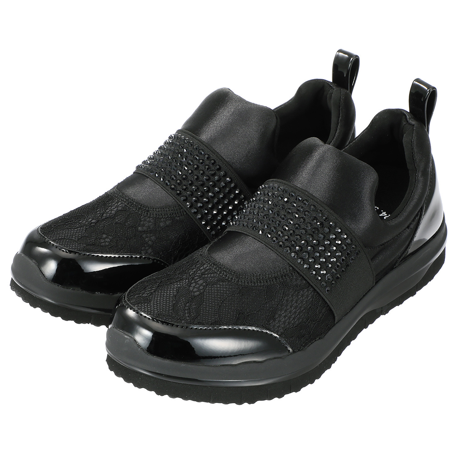 まるで裸足感覚！ 美ウォーキングに導く ヌーディウォーク スニーカー ストレッチレース コンビビジューベルト