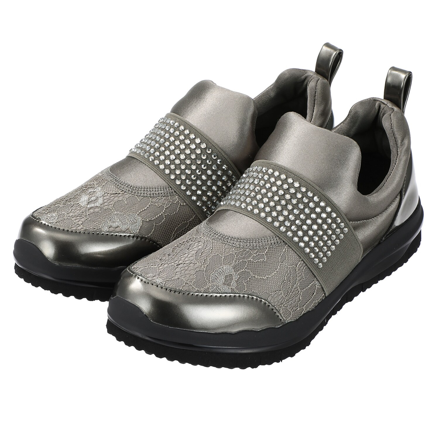 まるで裸足感覚！ 美ウォーキングに導く ヌーディウォーク スニーカー ストレッチレース コンビビジューベルト