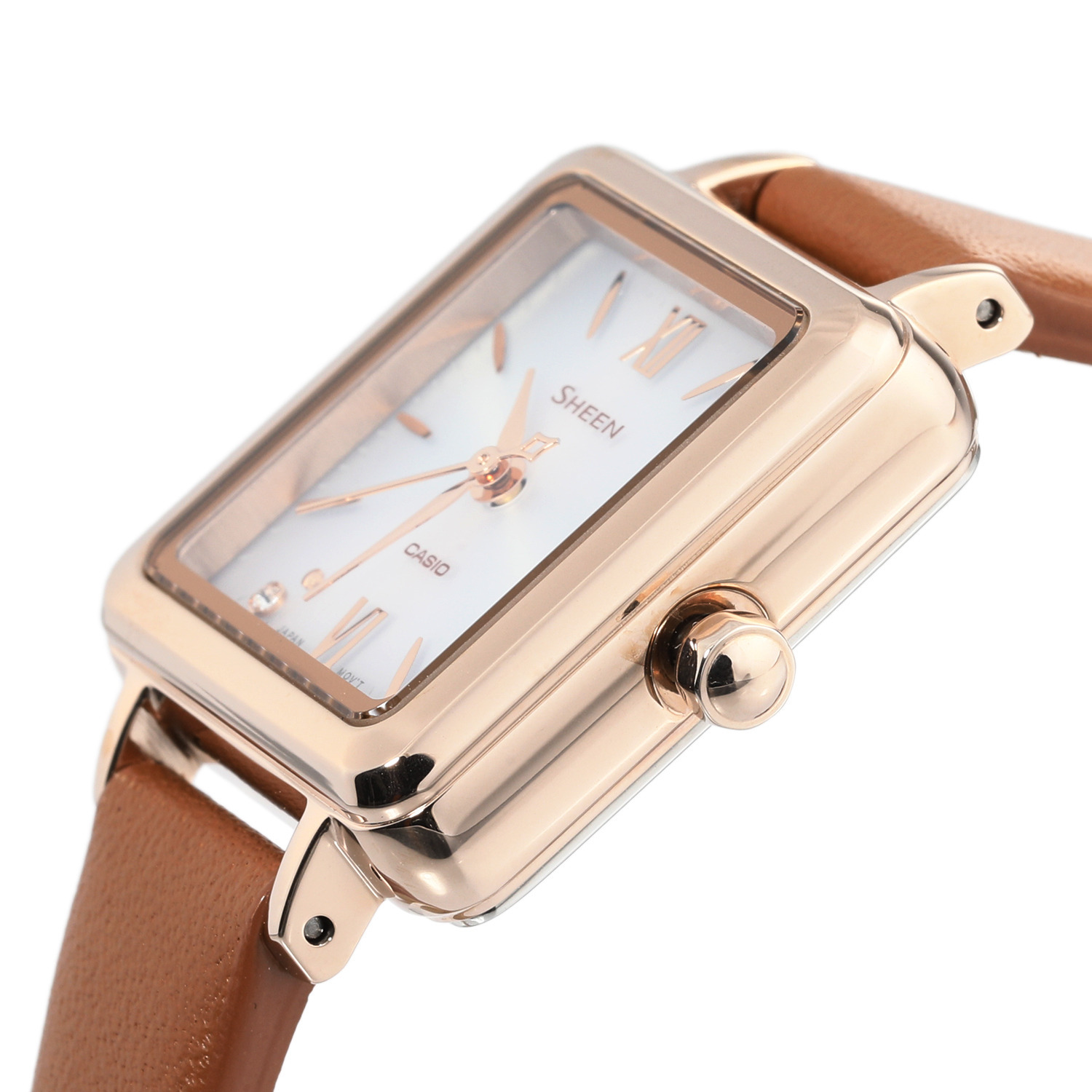 カシオ ＳＨＥＥＮ（シーン） スクエアフェイス レディース ソーラー腕時計 ＜ブラウン＞