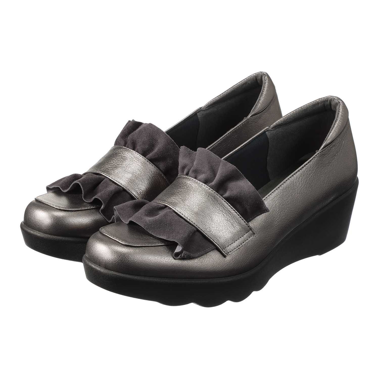 ヒルズアヴェニュー ＜日本製＞レザー タックワーク ローファーパンプス