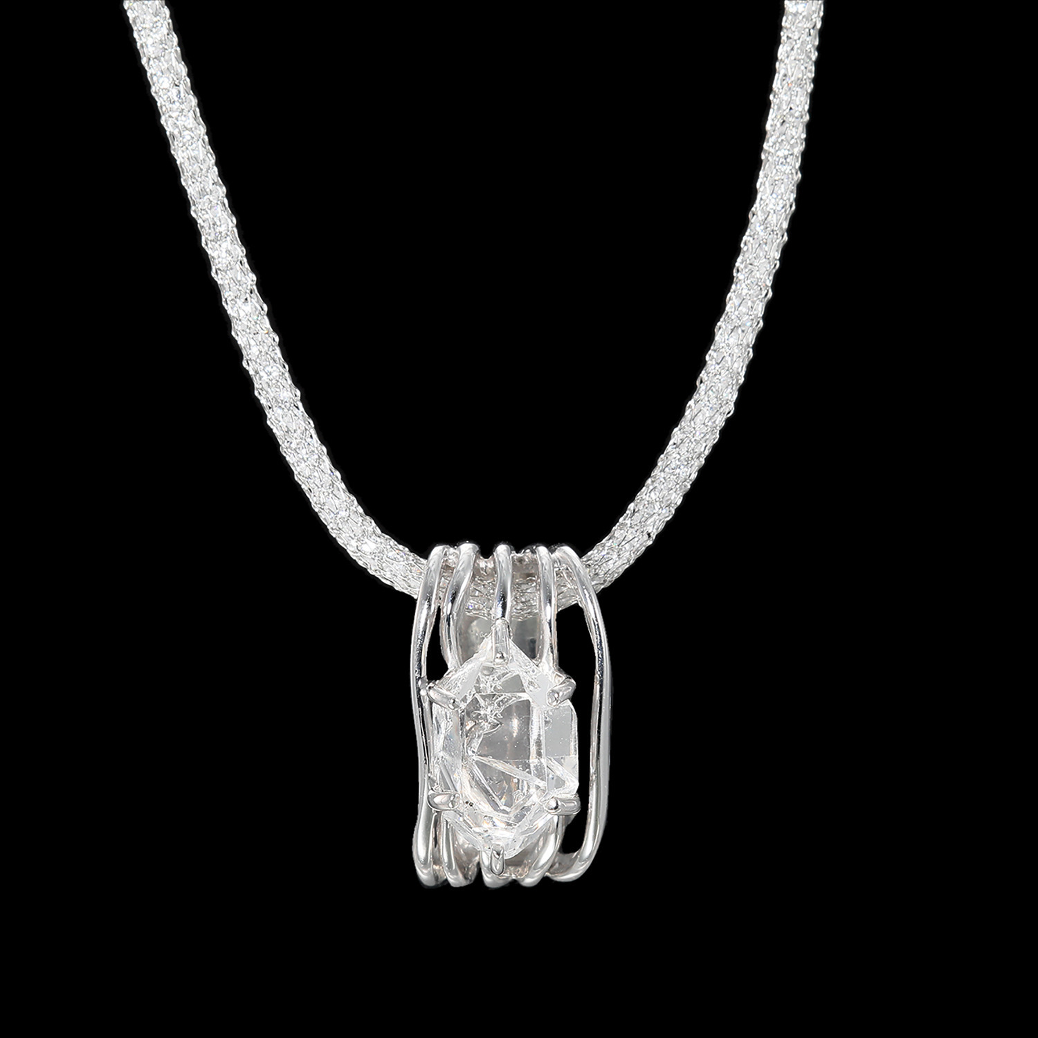 イーシア シルバー ハーキマーダイヤモンド ロッククリスタルクォーツ ＆ＣＺ ウェーブペンダント