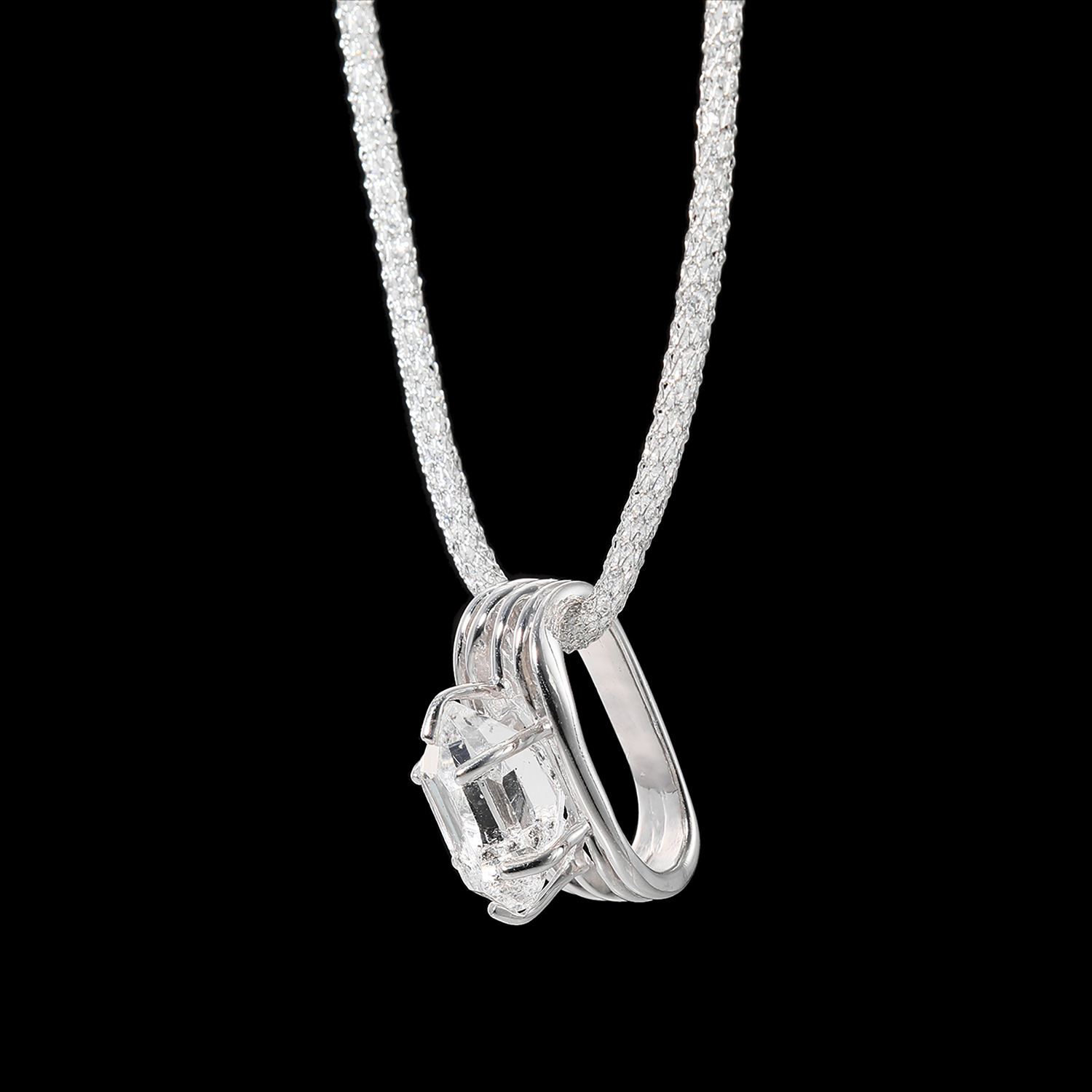 イーシア シルバー ハーキマーダイヤモンド ロッククリスタルクォーツ ＆ＣＺ ウェーブペンダント