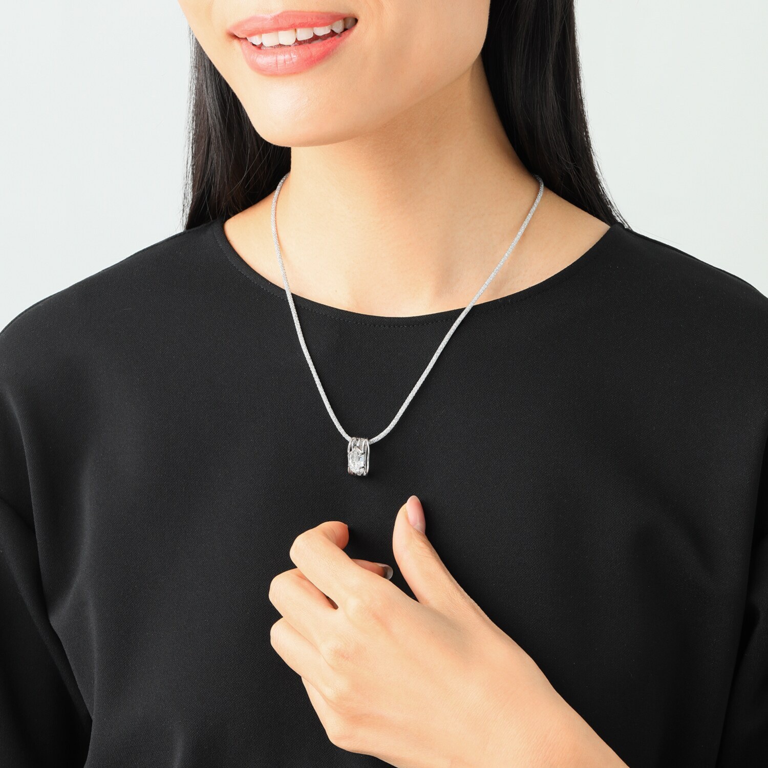 イーシア シルバー ハーキマーダイヤモンド ロッククリスタルクォーツ ＆ＣＺ ウェーブペンダント