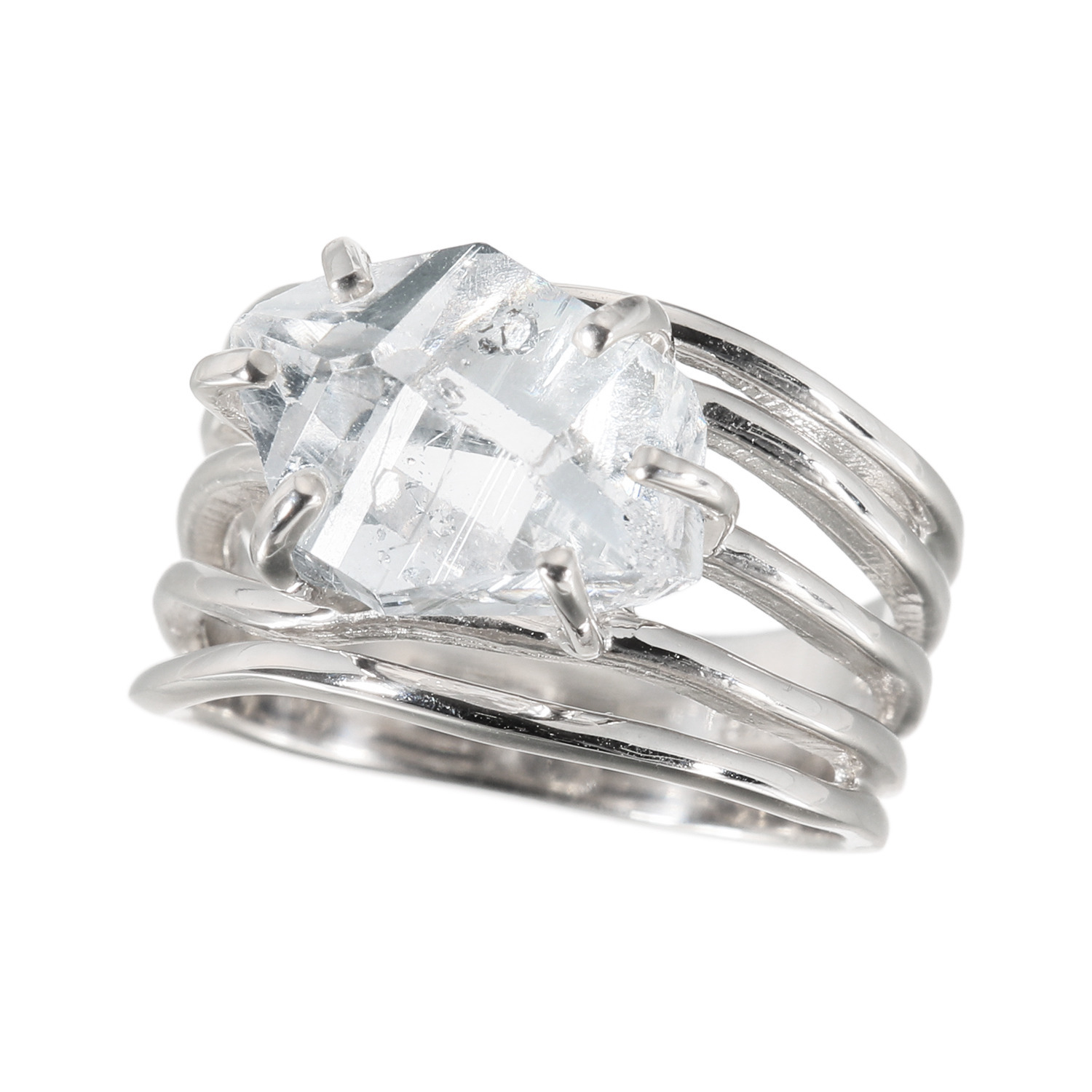 イーシア シルバー ハーキマーダイヤモンド ロッククリスタルクォーツ ウェーブリング