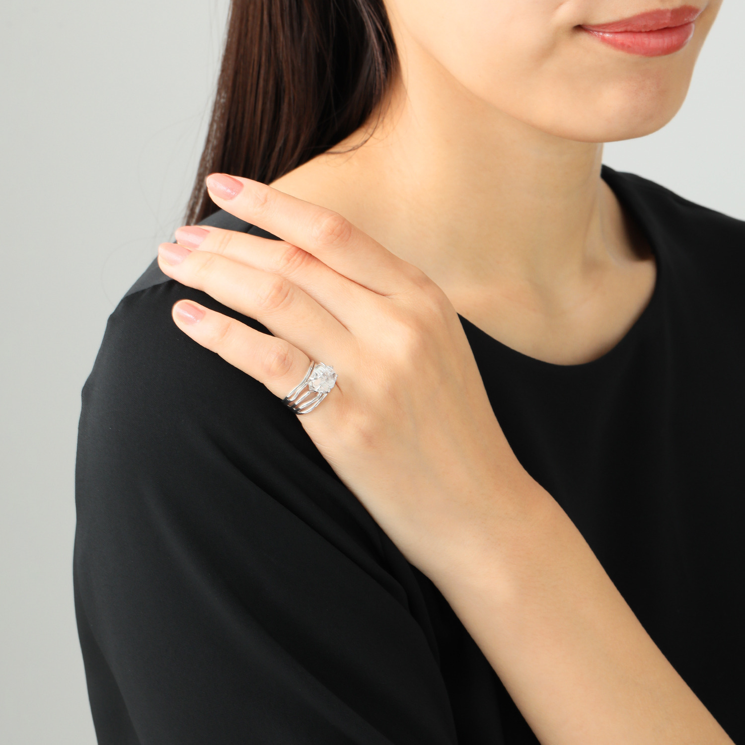 イーシア シルバー ハーキマーダイヤモンド ロッククリスタルクォーツ ウェーブリング