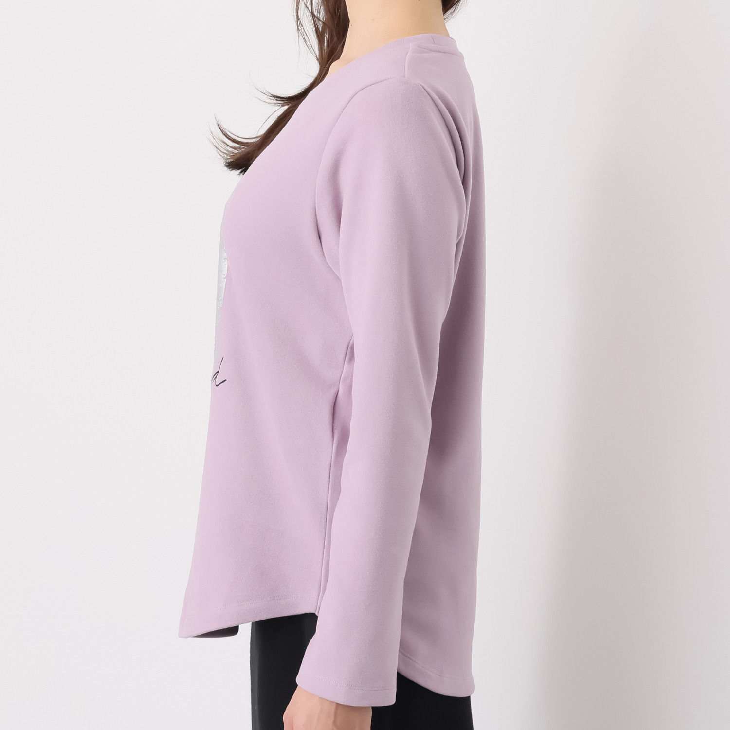 ヘブンアンドアース 箔プリント＆刺しゅう 起毛スムース ロングＴシャツ