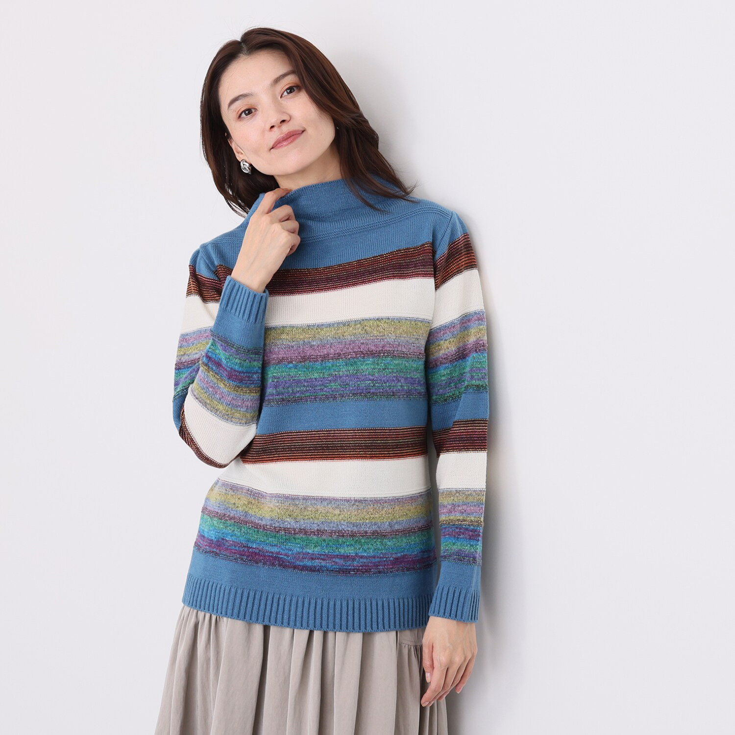 ダリュ　リファインド 絣ボーダー ニットプルオーバー