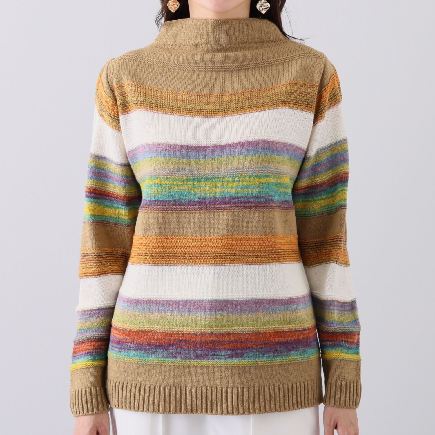 ダリュ　リファインド 絣ボーダー ニットプルオーバー