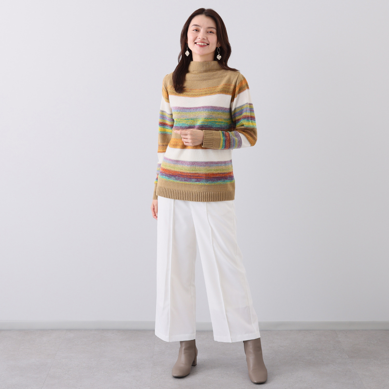 ダリュ　リファインド 絣ボーダー ニットプルオーバー