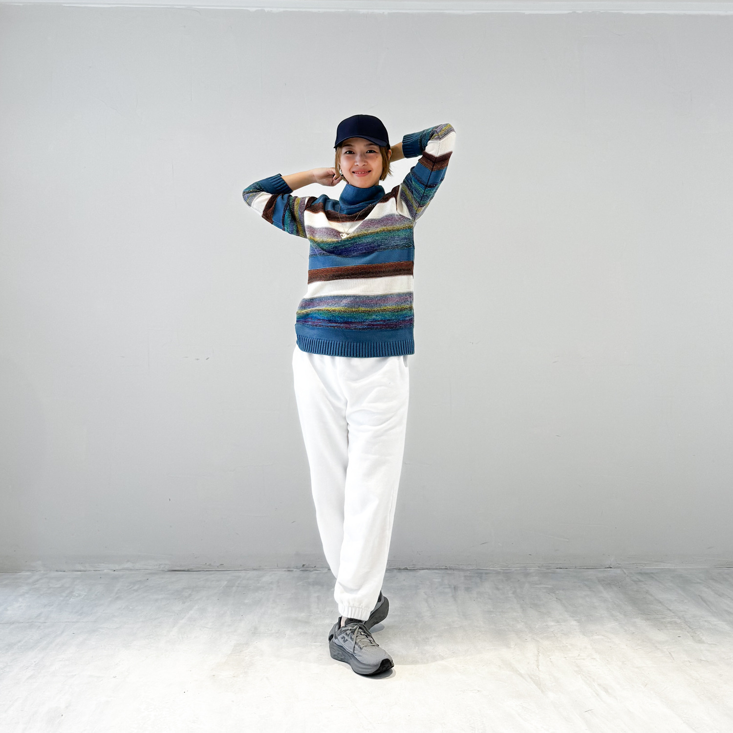 ダリュ　リファインド 絣ボーダー ニットプルオーバー