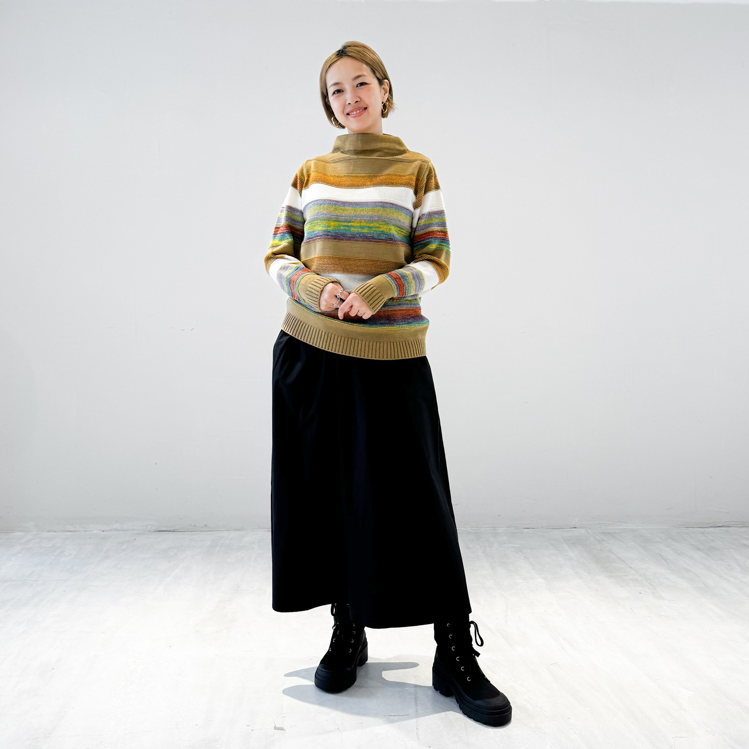 ダリュ　リファインド 絣ボーダー ニットプルオーバー