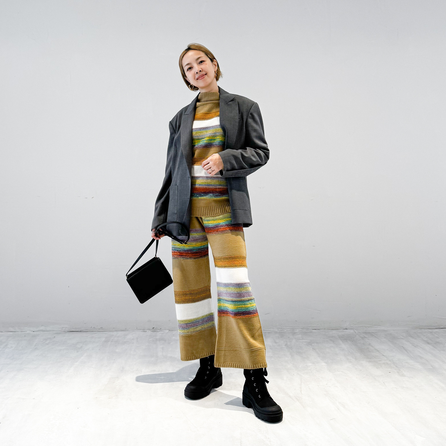 ダリュ　リファインド 絣ボーダー ニットプルオーバー