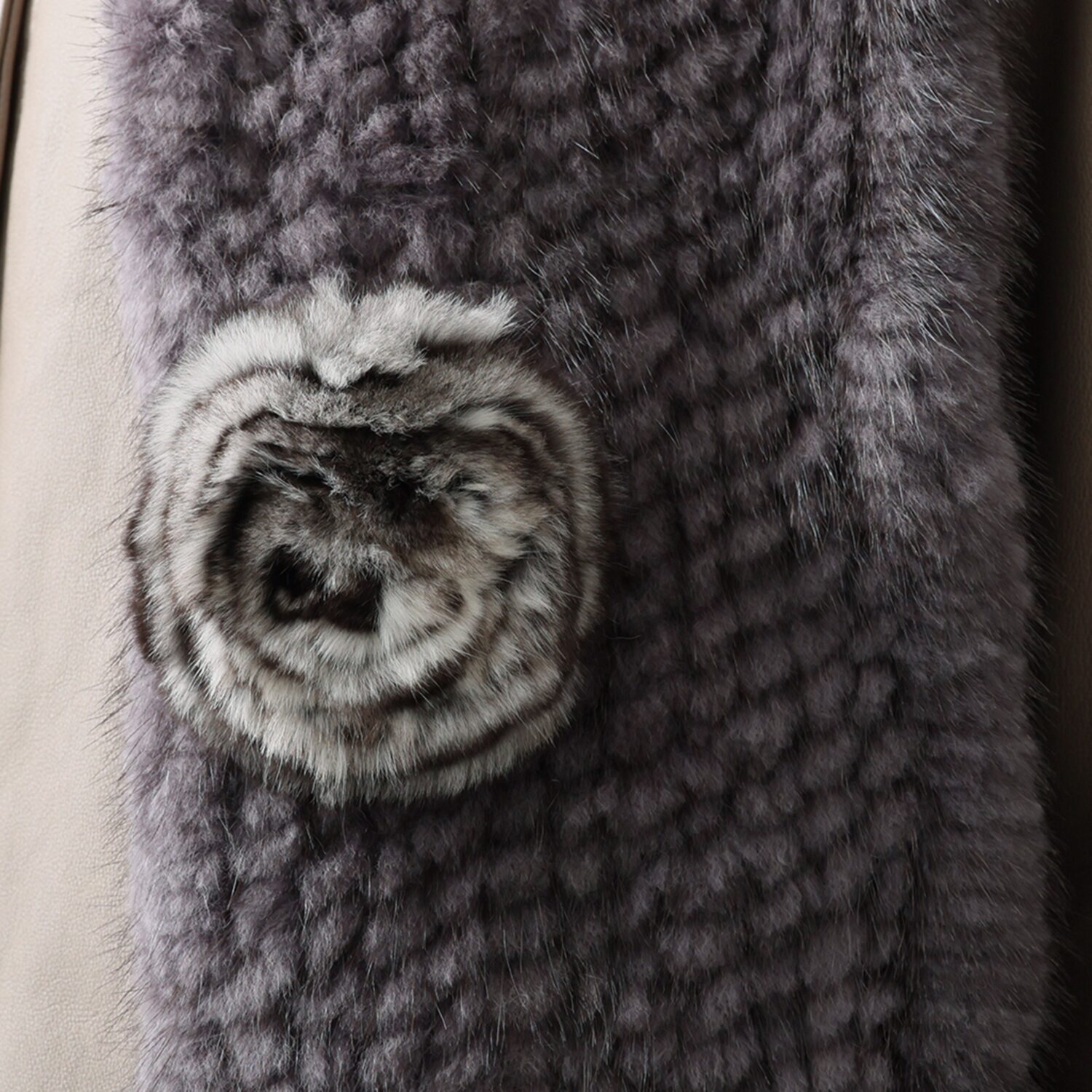 チンチラコサージュ付 ミンクヤーンマフラー