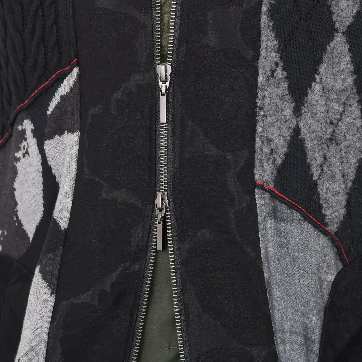 ヨシヨシ バイ　ピージェイ 異素材使い パッチワーク切替 デザインロングジレ