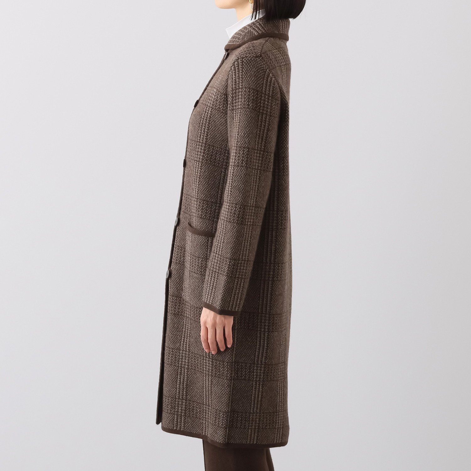 ネイチャーズ 無染色ヤク グレンチェック柄 ジャガードニットコート