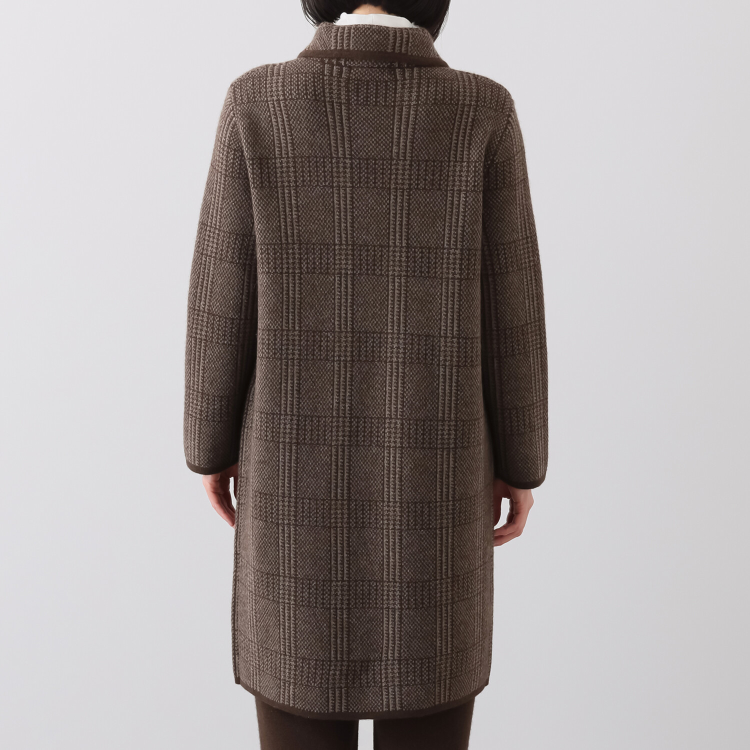 ネイチャーズ 無染色ヤク グレンチェック柄 ジャガードニットコート