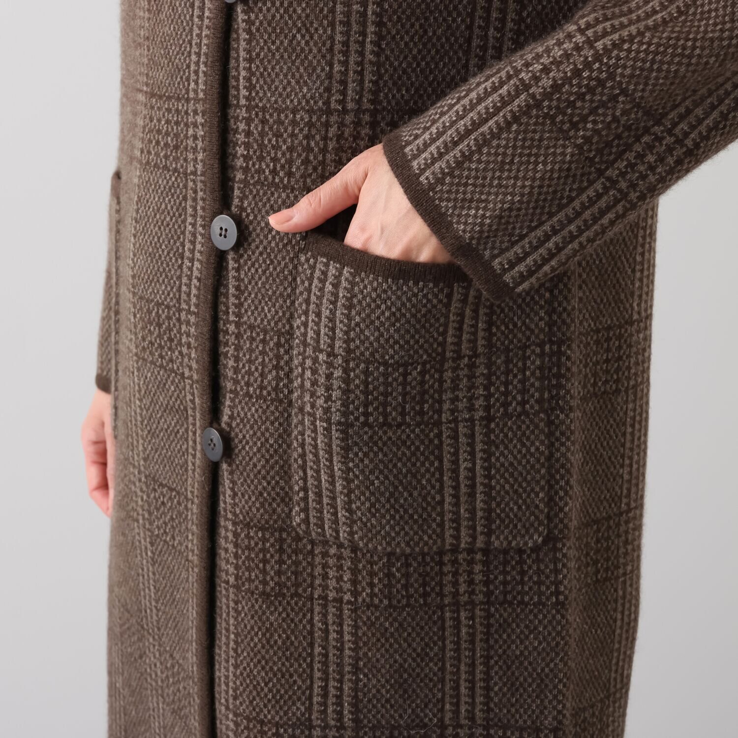 ネイチャーズ 無染色ヤク グレンチェック柄 ジャガードニットコート