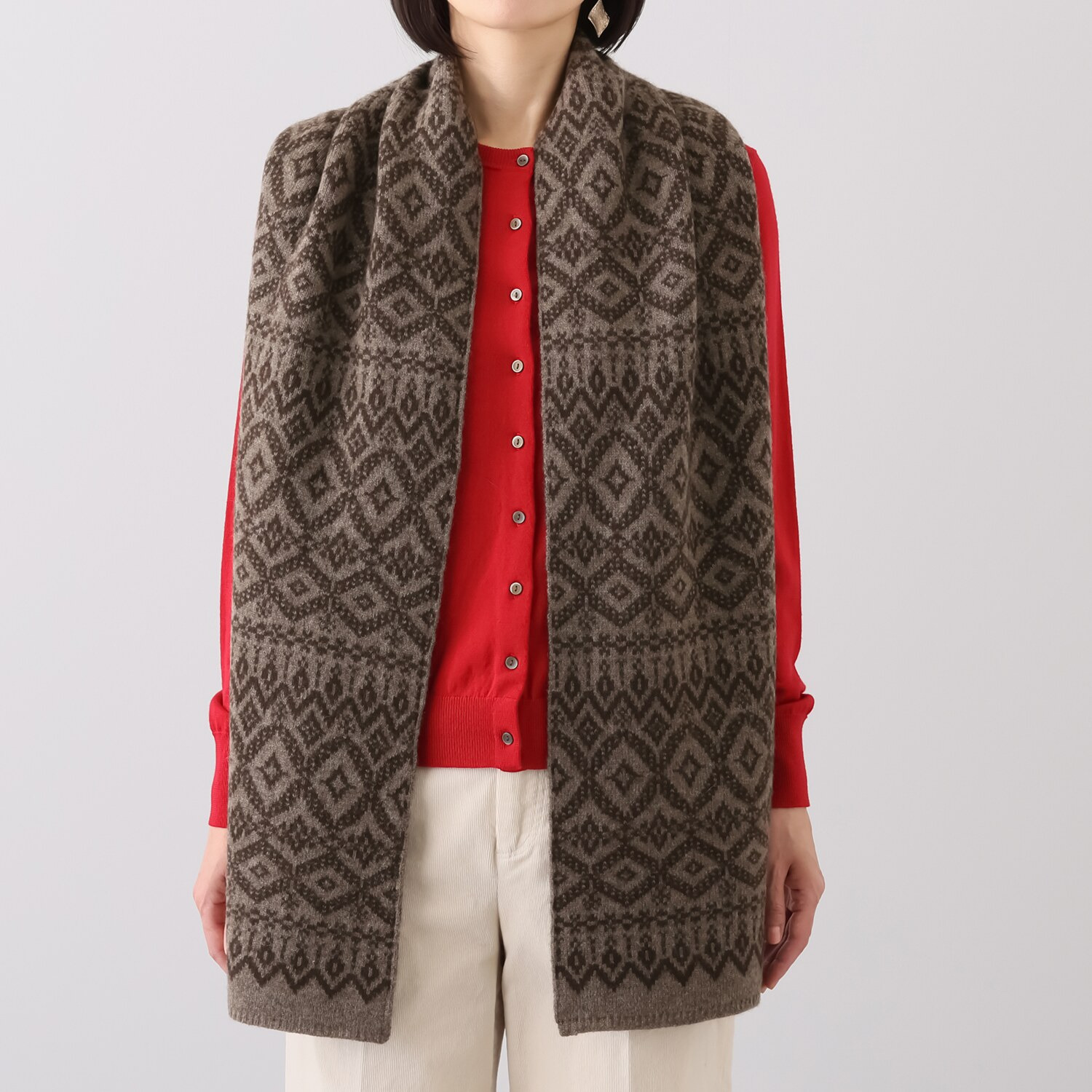 ネイチャーズ 無染色ヤク フェアアイル柄 ニットストール