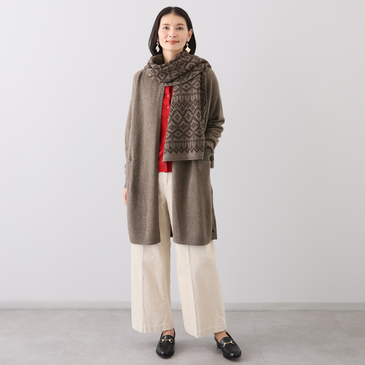 ネイチャーズ 無染色ヤク フェアアイル柄 ニットストール