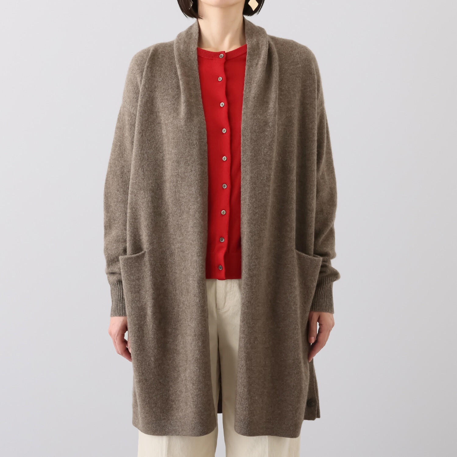 ネイチャーズ 無染色ヤク サイドボタンアクセント コーディガン