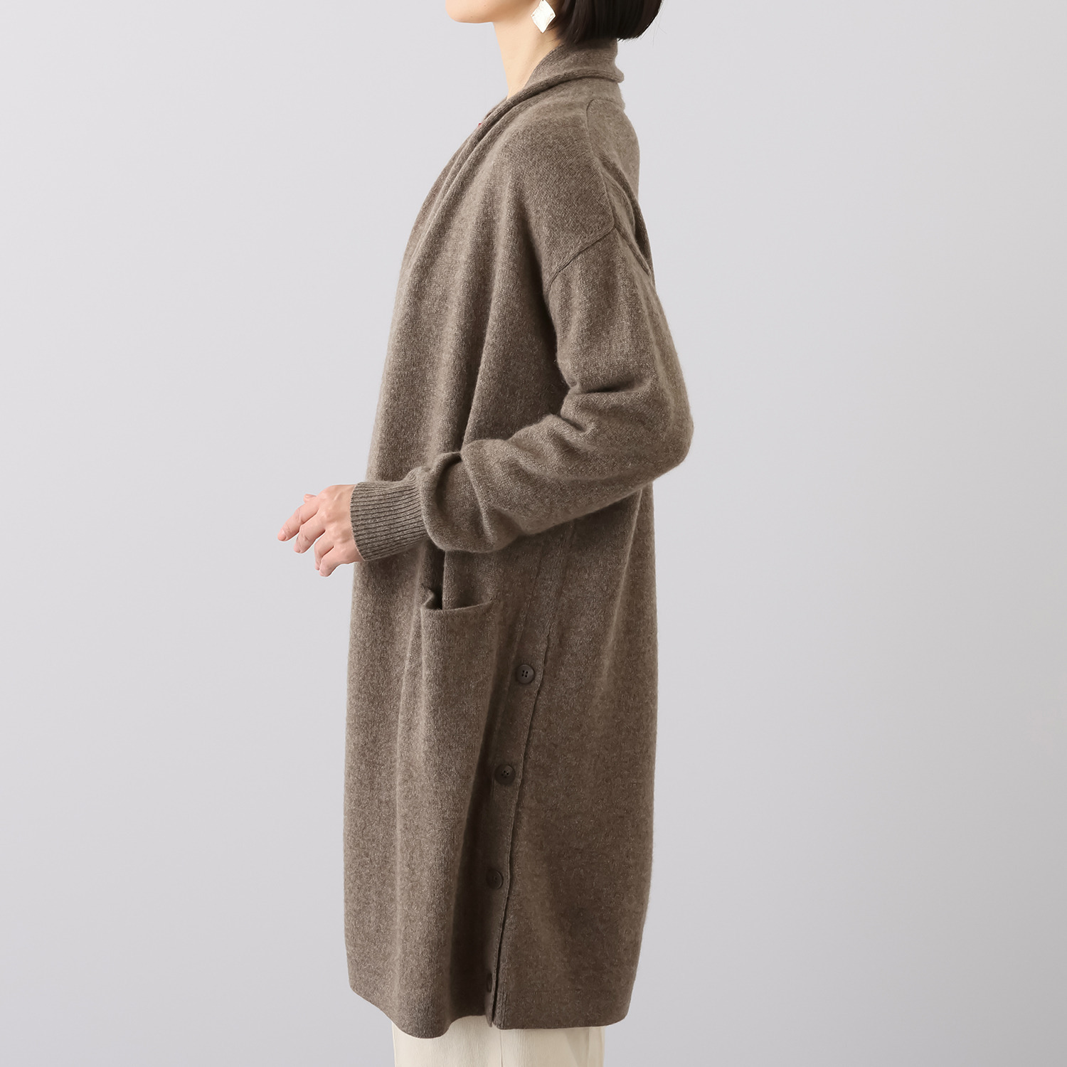 ネイチャーズ 無染色ヤク サイドボタンアクセント コーディガン