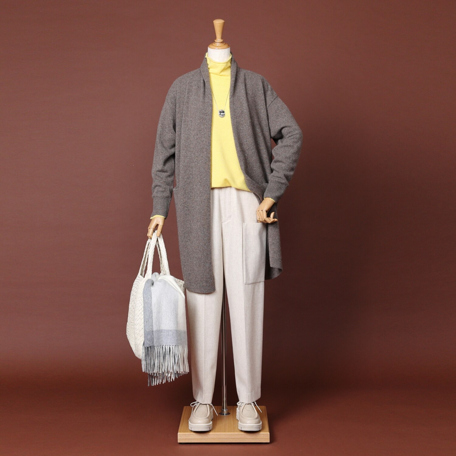 ネイチャーズ 無染色ヤク サイドボタンアクセント コーディガン