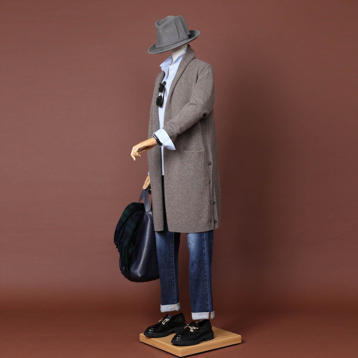 ネイチャーズ 無染色ヤク サイドボタンアクセント コーディガン