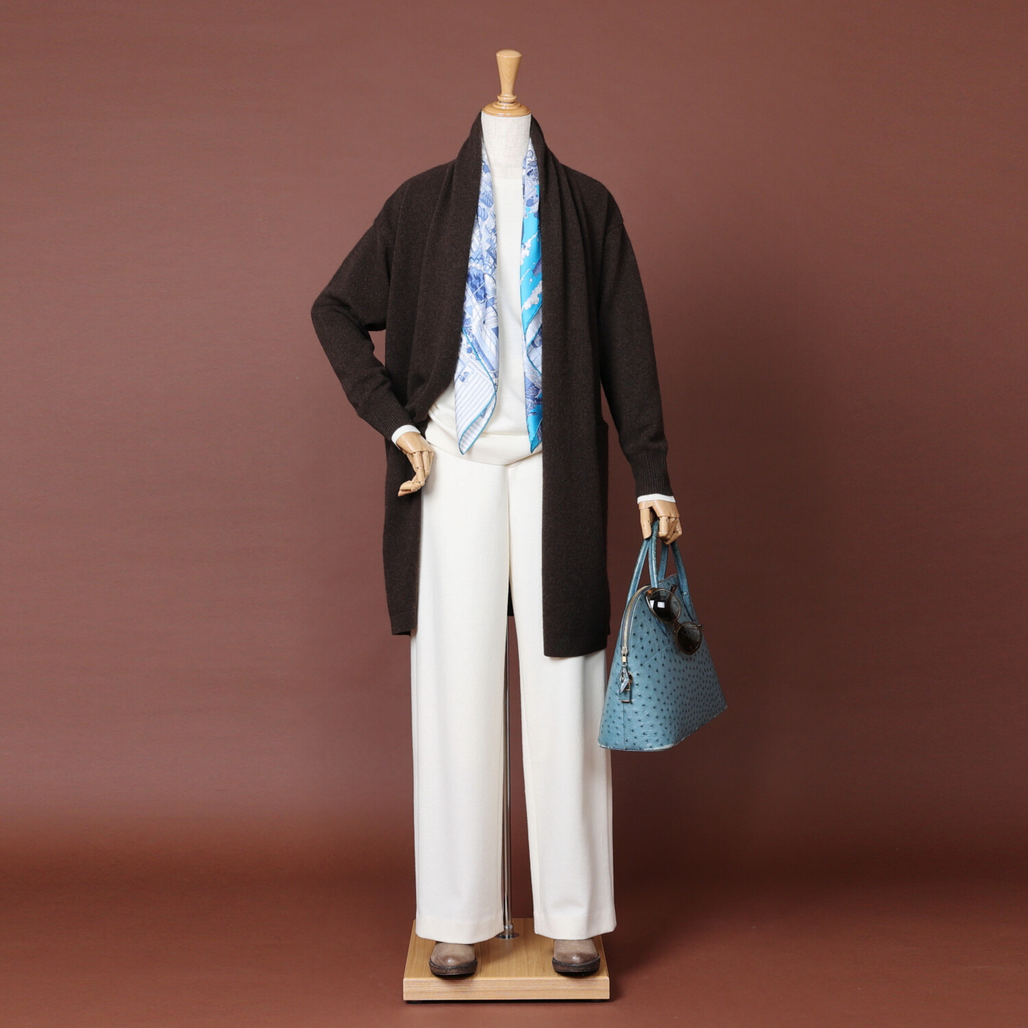 ネイチャーズ 無染色ヤク サイドボタンアクセント コーディガン