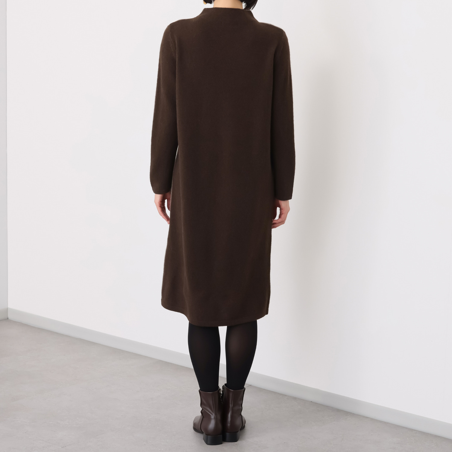 ネイチャーズ 無染色ヤク ブロッキング柄 インターシャワンピース