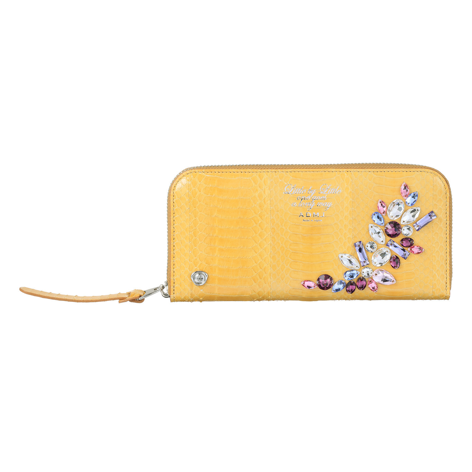 エーディーエムジェイ スネークレザー クリスタルガラス ラウンドウォレット