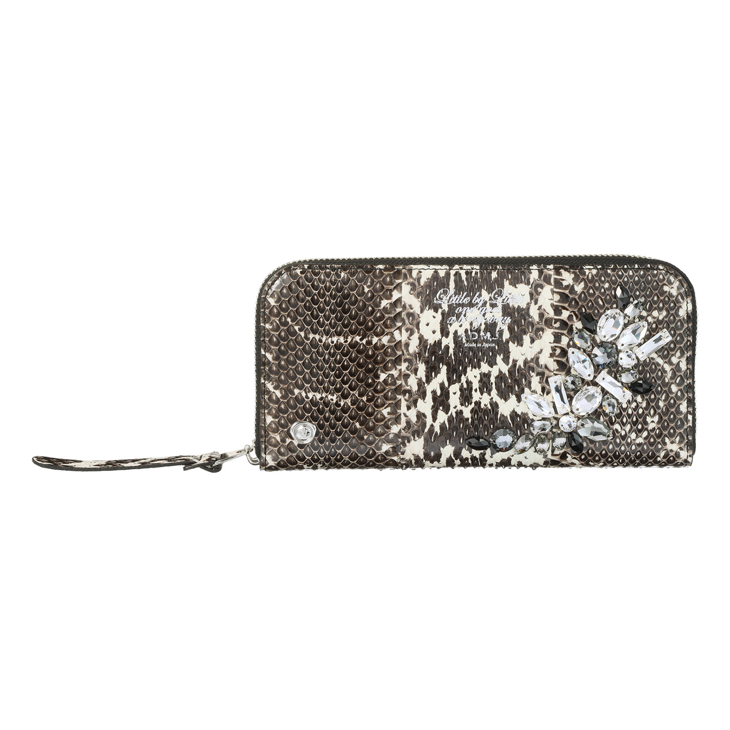 エーディーエムジェイ スネークレザー クリスタルガラス ラウンドウォレット