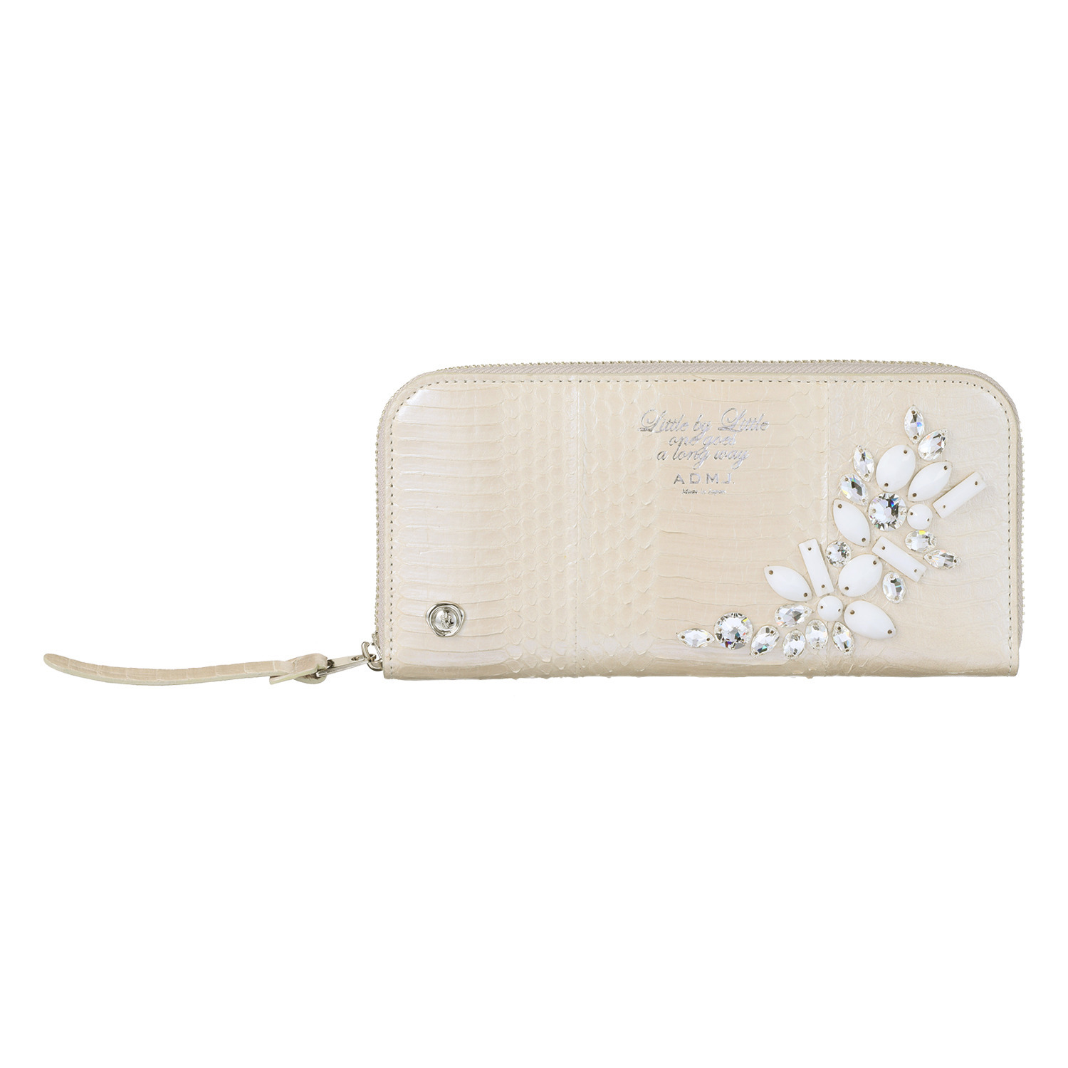 エーディーエムジェイ スネークレザー クリスタルガラス ラウンドウォレット