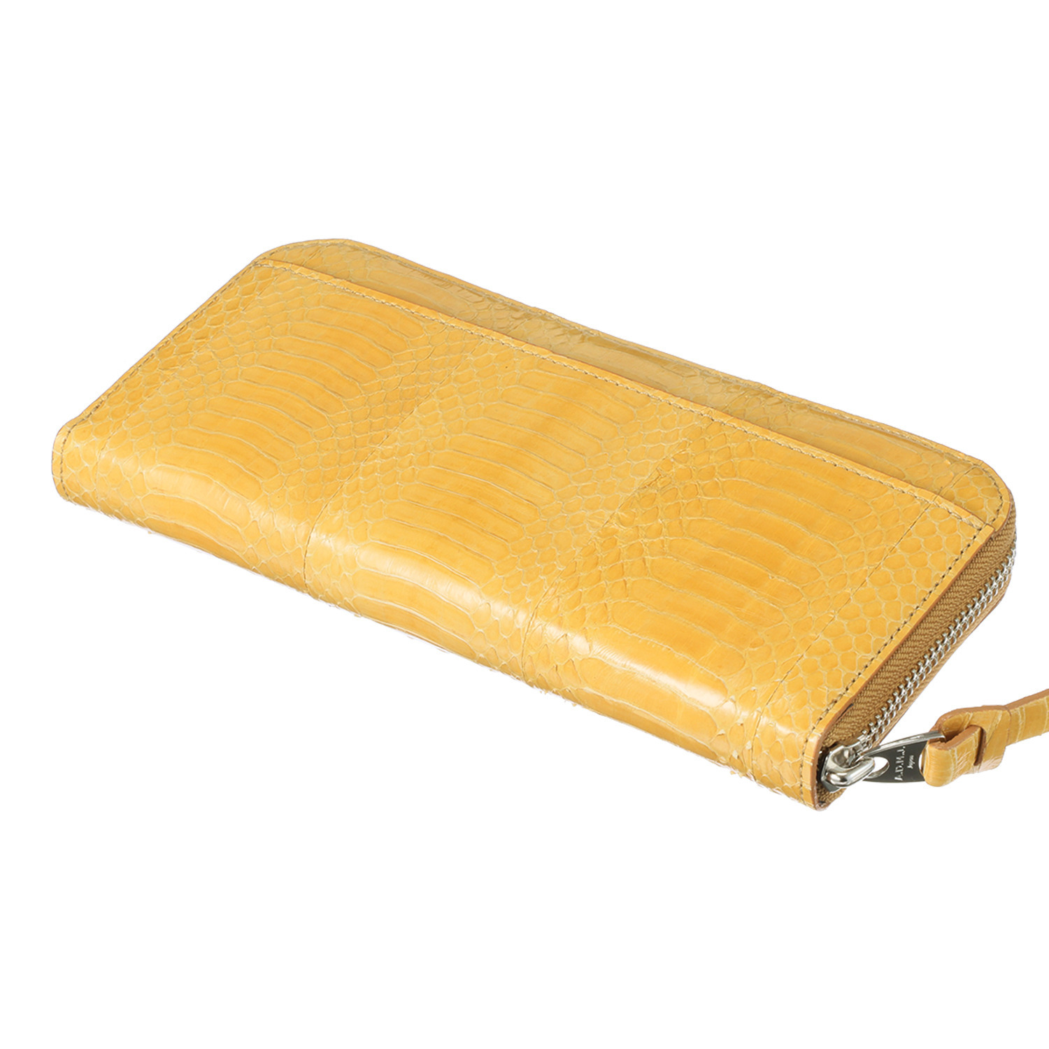 エーディーエムジェイ スネークレザー クリスタルガラス ラウンドウォレット