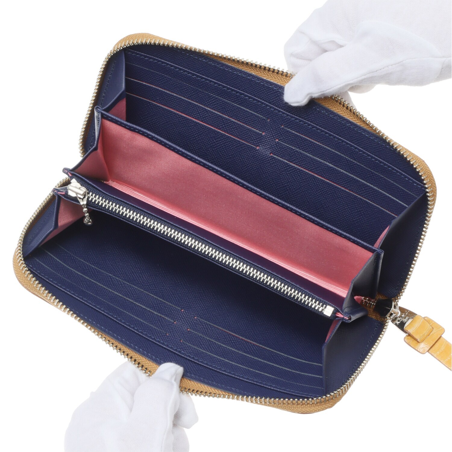 エーディーエムジェイ スネークレザー クリスタルガラス ラウンドウォレット