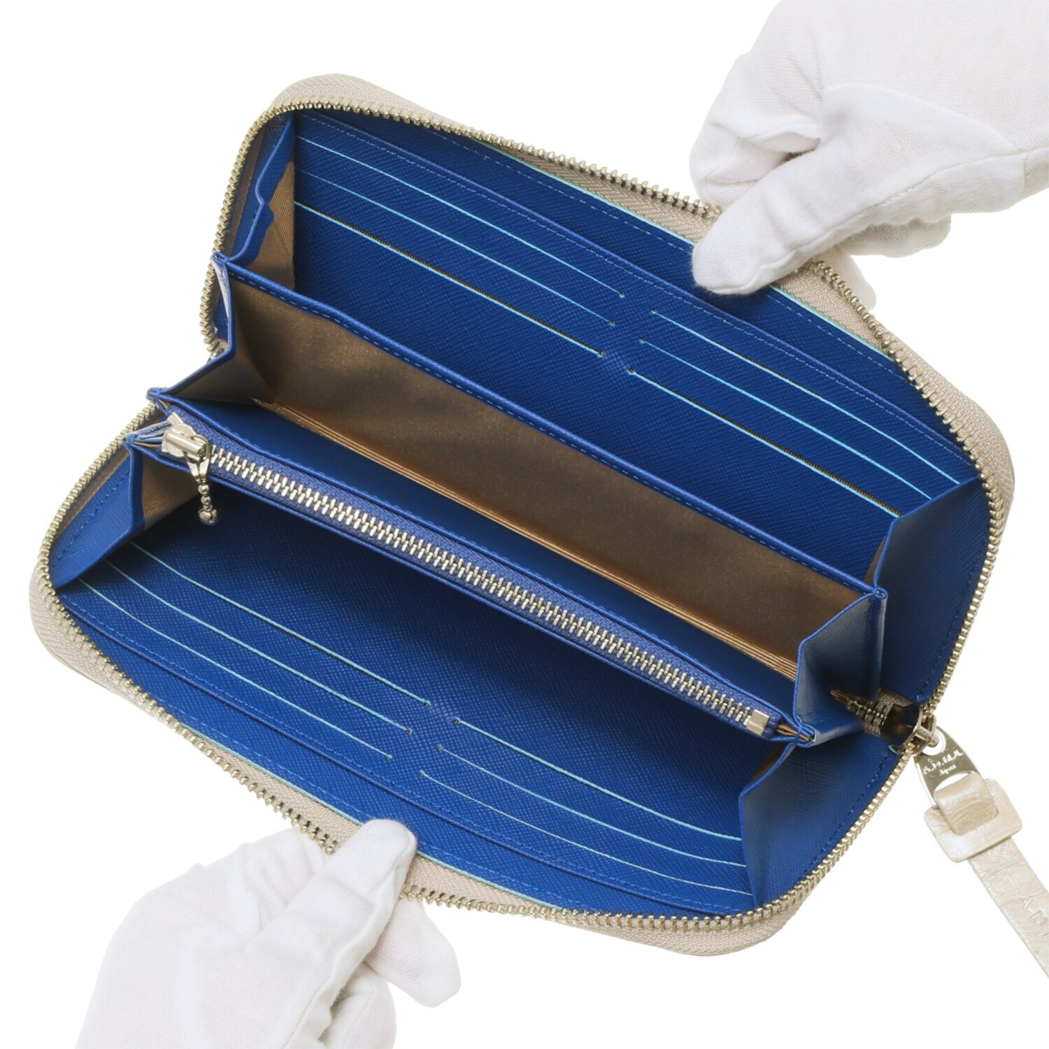 エーディーエムジェイ スネークレザー クリスタルガラス ラウンドウォレット