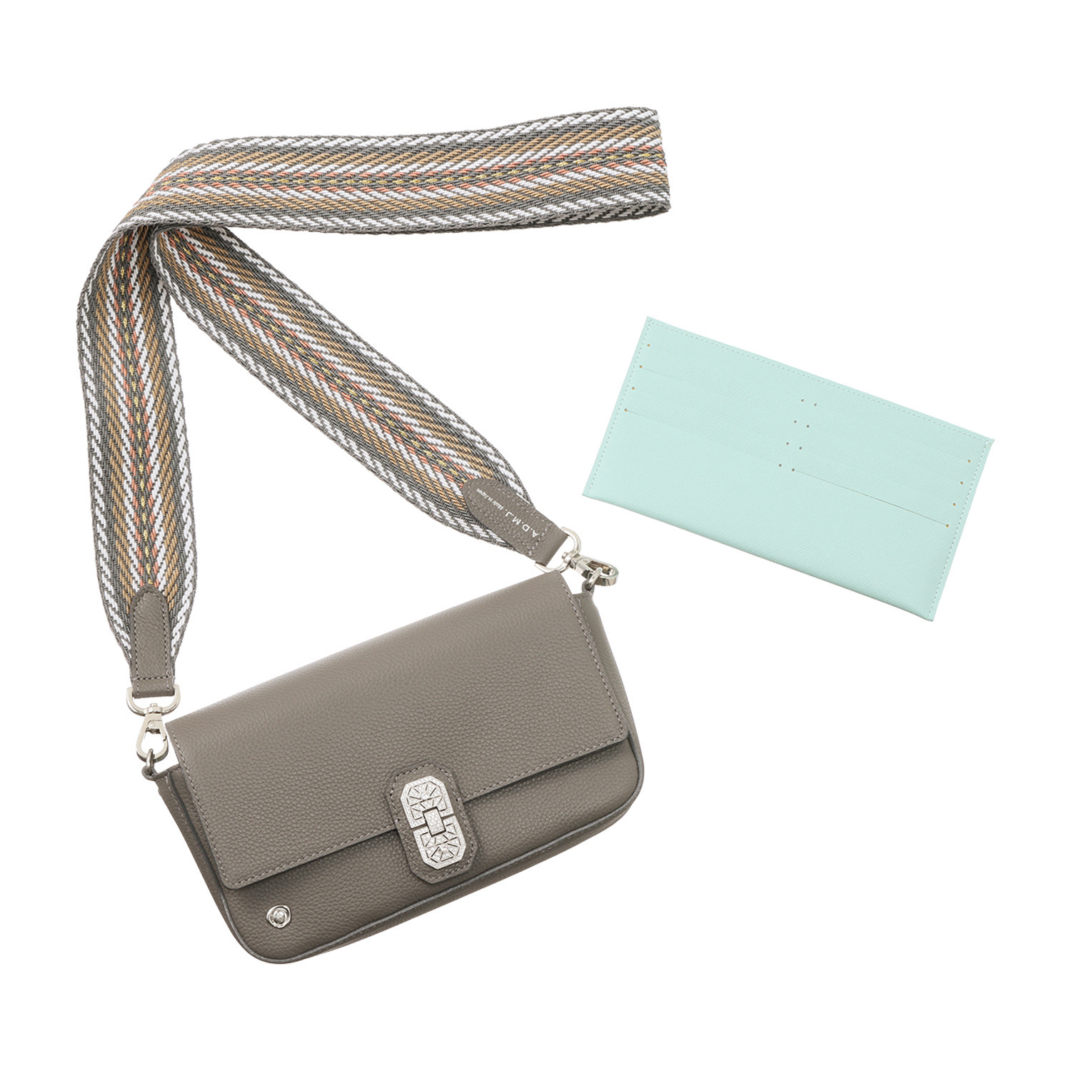 エーディーエムジェイ スリムウォレット付 スパニッシュレザー アールデコモティーフ ２ウェイミニバッグ